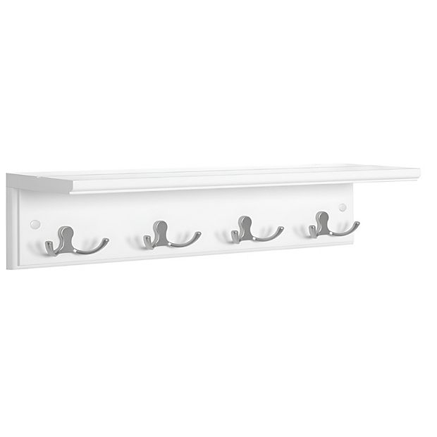 Entryway Hanging Coat Rack, with 4 Double Hooks, Wall Floating Shelf, White