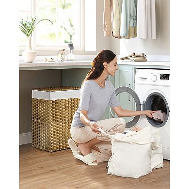 Large 2-Section Laundry Hamper with Lid, 23.8-Gallon Capacity and Washable Liners