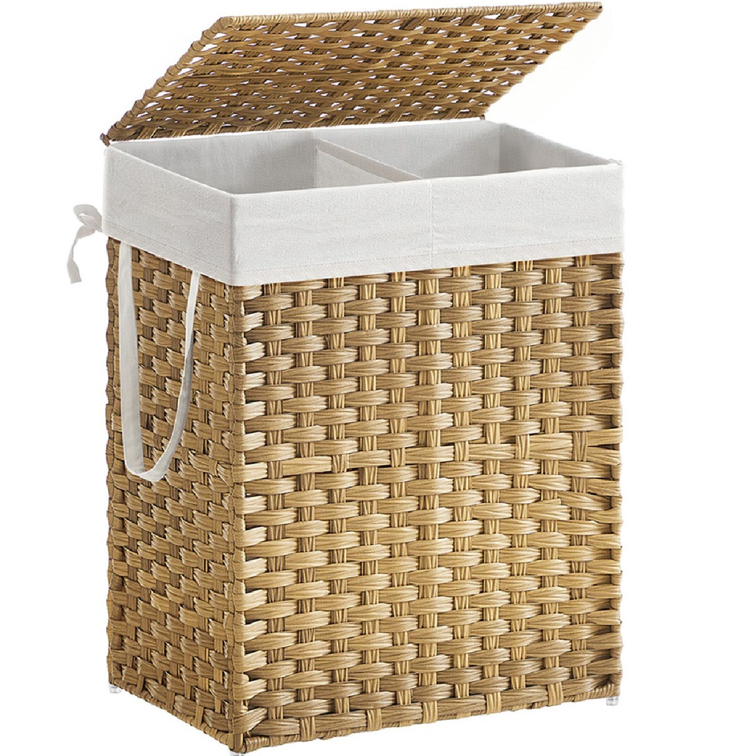 Double Laundry Hamper With Lid For Bathroom   6714533 Natural