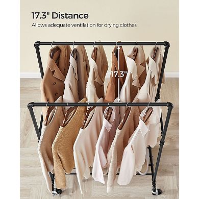 Industrial Pipe Clothes Rack Double Rail on Wheels with Commercial Grade Clothing Hanging