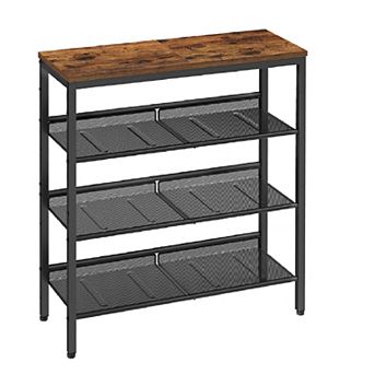 4 tier Shoe Rack with Adjustable Shelves, Fits 12-15 Pairs, Rustic Brown and Black Design