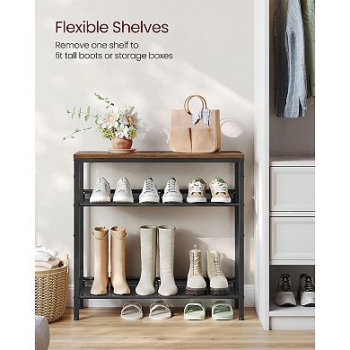 4-Tier Shoe Rack with Adjustable Shelves, Fits 12-15 Pairs, Rustic Brown and Black Design