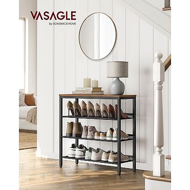 4-Tier Shoe Rack with Adjustable Shelves, Fits 12-15 Pairs, Rustic Brown and Black Design