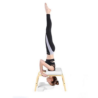 Yoga Headstand Wood Stool with PVC Pads-White