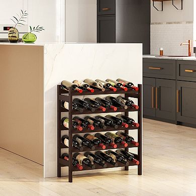 Wicker Wine Rack, 5-Tier Storage Shelf, Holds 30 Bottles