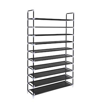 10 tier Shoe Rack 50 Pairs Non-Woven Fabric Shoe Tower Organizer Cabinet Black
