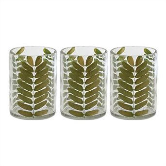 Dried Rowan Leaf Glass Candle Holder (set Of 3)