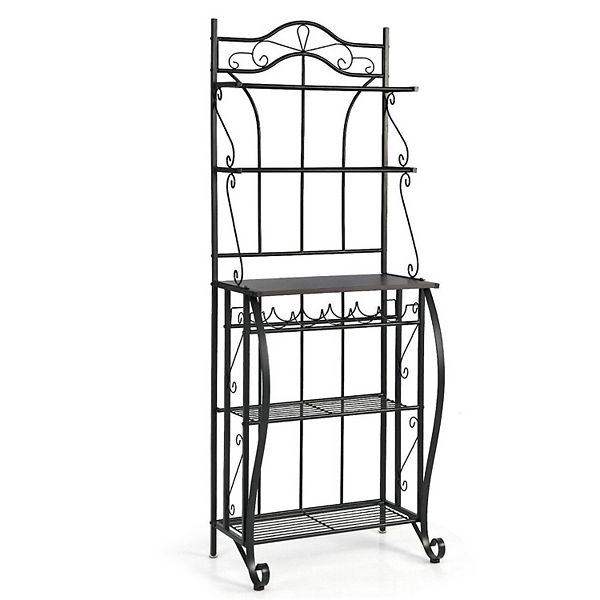 5Tier Metal Kitchen Baker's Rack with 5 Wine Bottles Rack