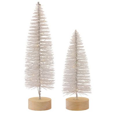 Led Lighted Bottle Brush Tree With Wood Base (Set of 4)