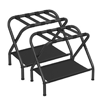 Luggage Rack with Storage Shelf, Suitcase Stand, Steel Frame, Foldable - Set of 2