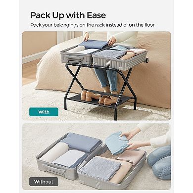 Luggage Rack with Storage Shelf, Suitcase Stand, Steel Frame, Foldable - Set of 2
