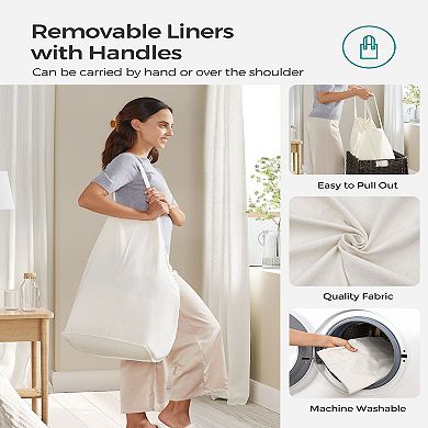 Laundry Hamper With Lid, 130l Clothes Hamper With 2 Removable Liner Bags & 6 Mesh Bags