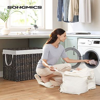 Laundry Hamper With Lid, 130l Clothes Hamper With 2 Removable Liner Bags & 6 Mesh Bags