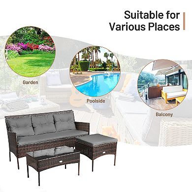 3 Pieces Patio Furniture Sectional Set with 5 Cozy Seat and Back Cushions