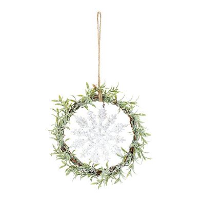 Frosted Winter Mini Leaf Wreath With Snowflake Ornament (set Of 6)