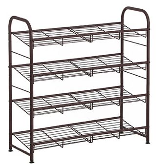 4 tier Shoe Rack Storage Organizer, Hold Up To 16 Pairs, Steel, For High Heels, Trainers, Slippers