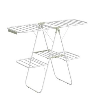 Foldable 2-level Stable Clothes Drying Rack, With Height-adjustable Gull wings, For Bed Linen