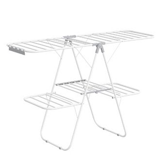 Foldable 2-level Stable Clothes Drying Rack, With Height-adjustable Gull wings, For Bed Linen