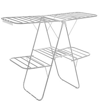 Foldable 2-level Stable Clothes Drying Rack, With Height-adjustable Gull wings, For Bed Linen