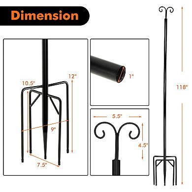 String Light Poles 2 Pack Outdoor Metal Poles with Top Arc Hook and 5-Prong Base