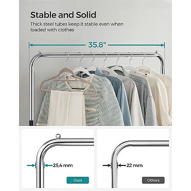 Clothes Rack with Wheels, Garment Rack, with Dense Mesh Shelf, 2 Brakes, Sturdy Steel Frame