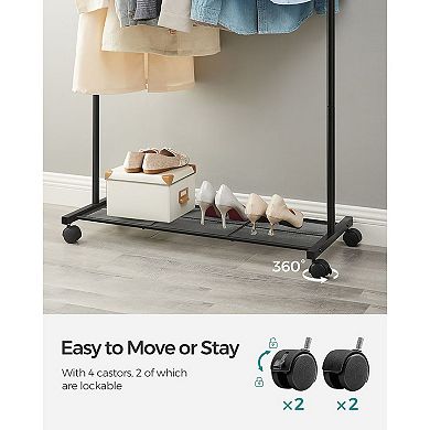 Clothes Rack with Wheels, Garment Rack, with Dense Mesh Shelf, 2 Brakes, Sturdy Steel Frame