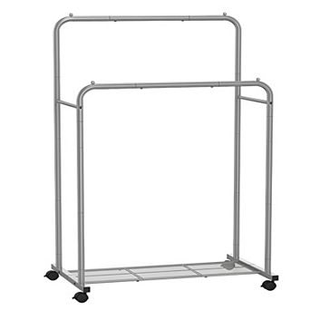 Clothes Rack with Wheels, Garment Rack, with Dense Mesh Shelf, 2 Brakes, Sturdy Steel Frame