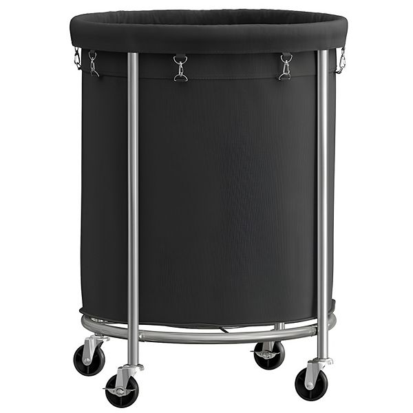 Laundry Basket With Wheels, Rolling Laundry Hamper, Round Laundry Cart