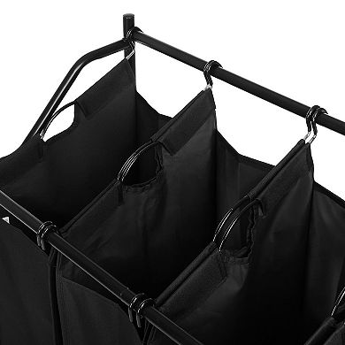 Heavy-Duty 4-Bag Rolling Laundry Hamper Sorter Storage Cart with Wheels Black