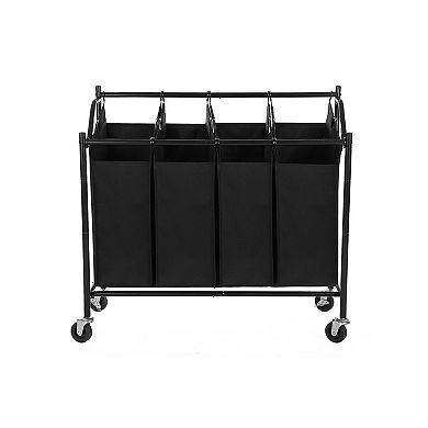 Heavy-Duty 4-Bag Rolling Laundry Hamper Sorter Storage Cart with Wheels Black