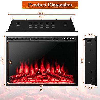 37in Electric Fireplace Recessed with Adjustable Flames - 37in