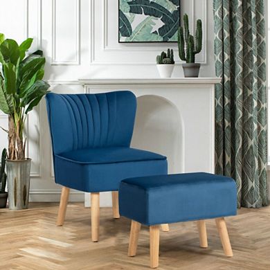 Leisure Chair and Ottoman Padded Velvet Tufted Sofa Set