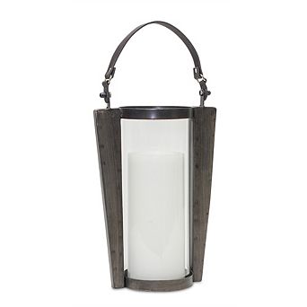 Iron Metal Candle Holder With Glass Hurricane And Handle 18"h