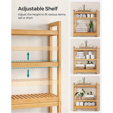 Over-the-toilet Storage, 3-tier Bamboo Bathroom Organizer With Adjustable Shelves