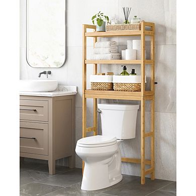 Over-the-toilet Storage, 3-tier Bamboo Bathroom Organizer With Adjustable Shelves