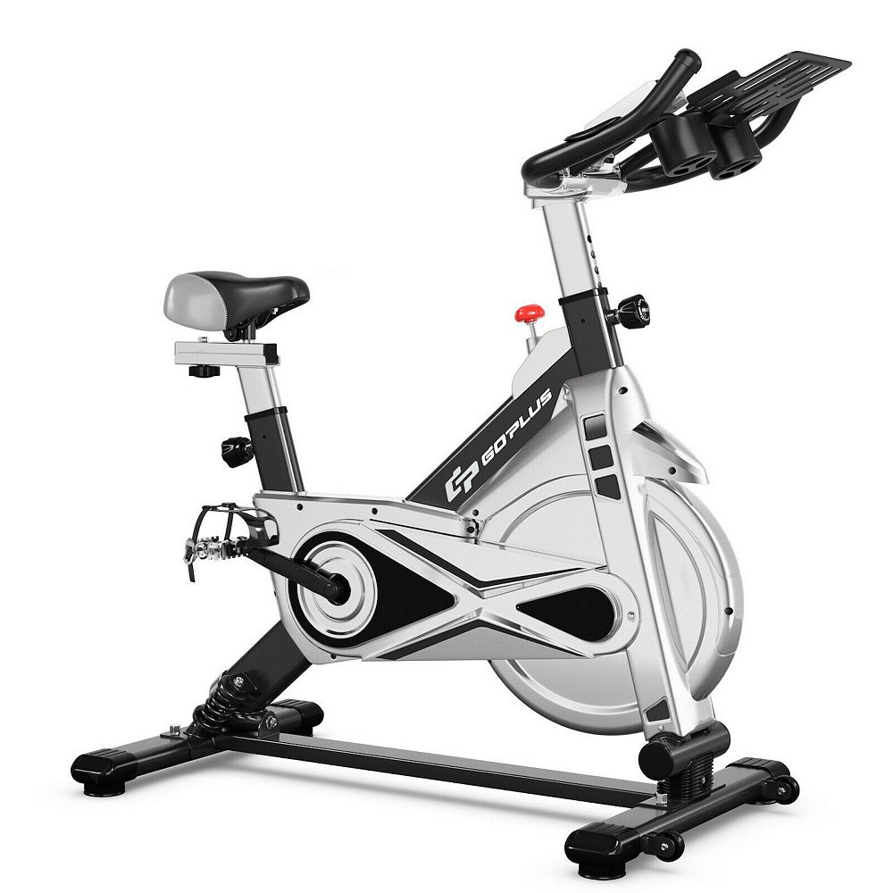 Stationary Silent Belt Adjustable Exercise Bike with Phone Holder and