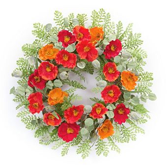 Poppy And Fern Floral Wreath 18.5"d