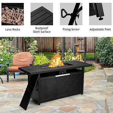 57 Inch 50 000 BTU Rectangular Propane Outdoor Fire Pit Table-Black