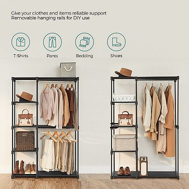 Freestanding Closet Organizer, Portable Wardrobe with Hanging Rods, Clothes Rack, Storage Organizer