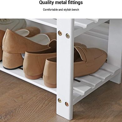 Wicker Shoe Bench, 2-tier Shoe Rack, Stable Shoe Organizer For Entrywa