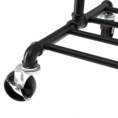 Double Hanging Rod Metal Clothing Rack, Industrial Style Clothes Garment Rack on Wheels