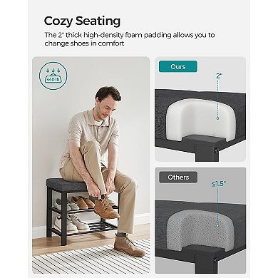 3-tier Shoe Rack For Entryway, Storage Organizer With Foam Padded Seat