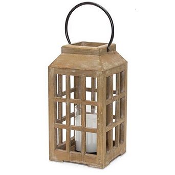 Natural Wooden Candle Lantern With Glass Hurricane