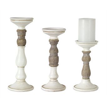 Ivory Candle Holder With Wood Accent (set Of 3)