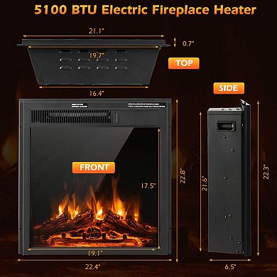 22in Electric Fireplace Insert with 7-Level Adjustable Flame Brightness - 22in