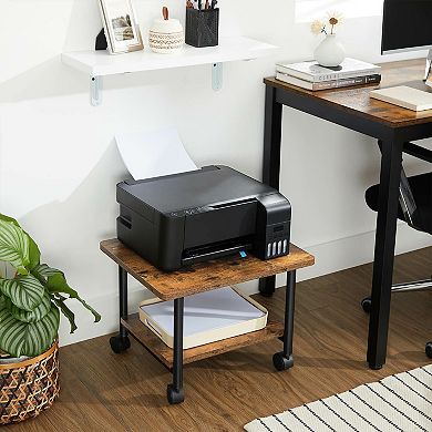 Industrial Under Desk Printer Stand, 2-tier Mobile Machine Cart With Shelf