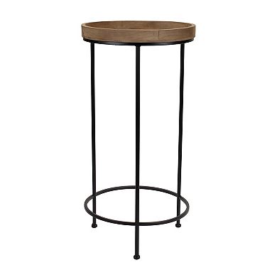 Round Wood And Metal Plant Stand Table (set Of 3)