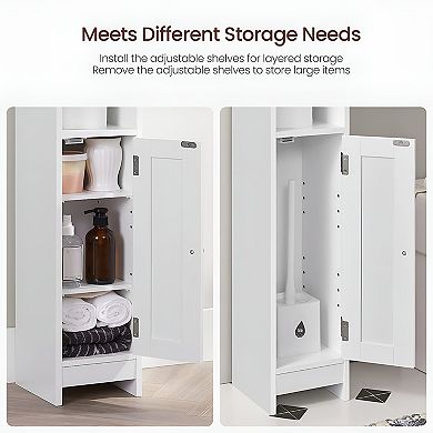 Compact Bathroom Storage Floor Cabinet Slim Corner Organizer with Adjustable Shelves