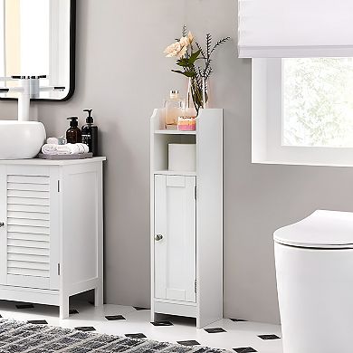 Compact Bathroom Storage Floor Cabinet Slim Corner Organizer with Adjustable Shelves