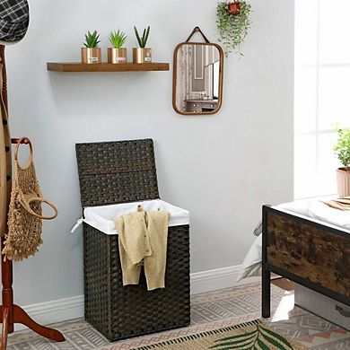Handwoven Laundry Basket With Lid, Rattan Divided Clothes Hamper With Handles